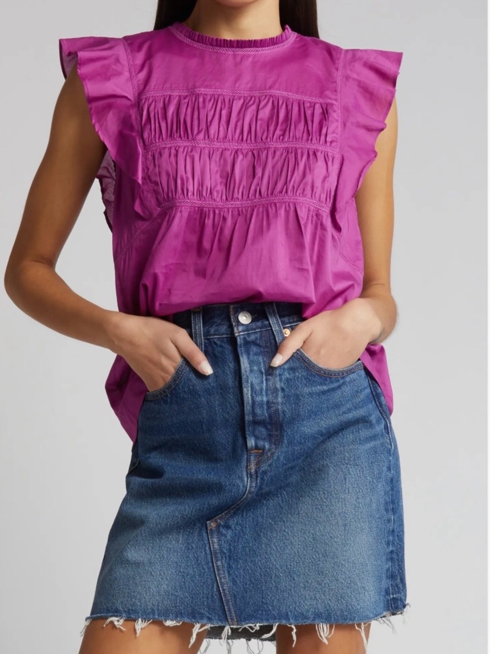 Rails Filomena Magenta Ruched Cotton Blouse